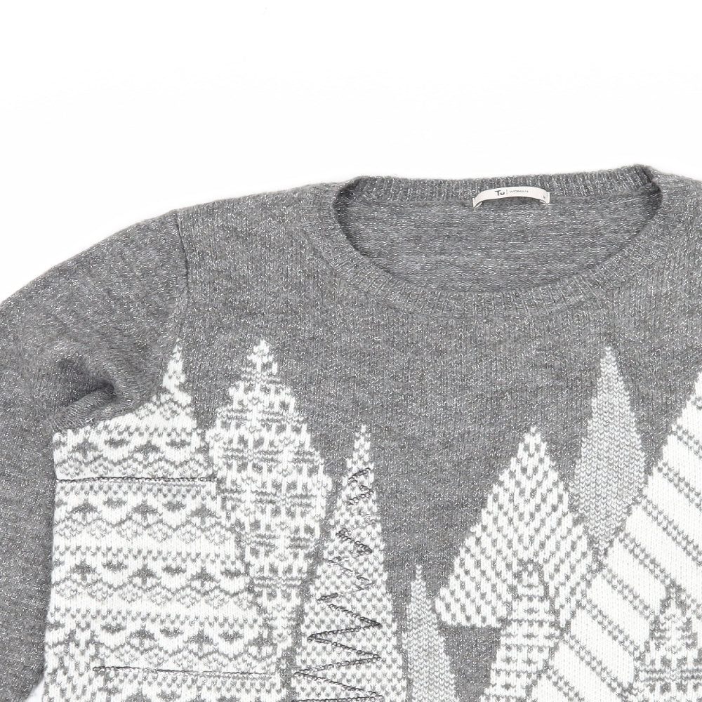 TU Womens Grey   Pullover Jumper Size 14  - Christmas Tree