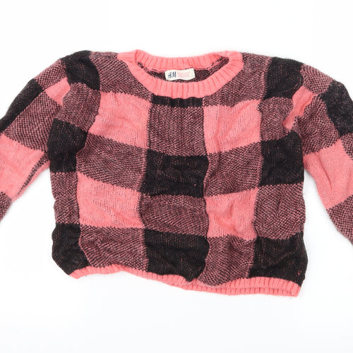 H&M Girls Pink Check  Pullover Jumper Size 9-10 Years