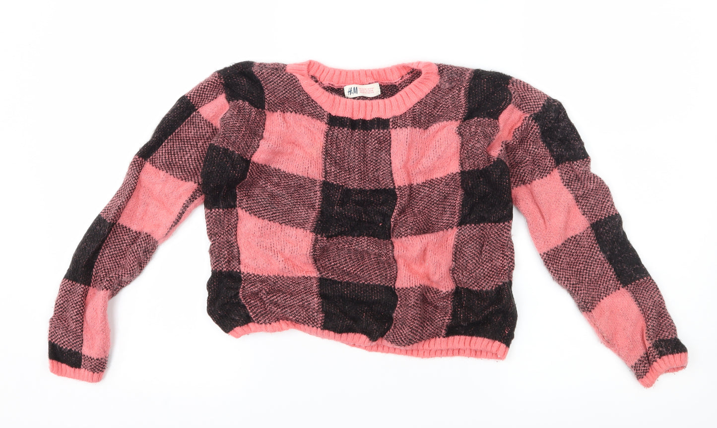 H&M Girls Pink Check  Pullover Jumper Size 9-10 Years