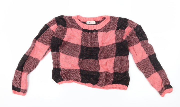H&M Girls Pink Check  Pullover Jumper Size 9-10 Years