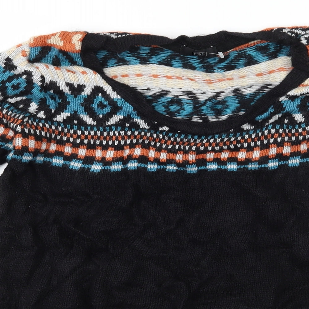 F&F Womens Black Geometric  Pullover Jumper Size 12
