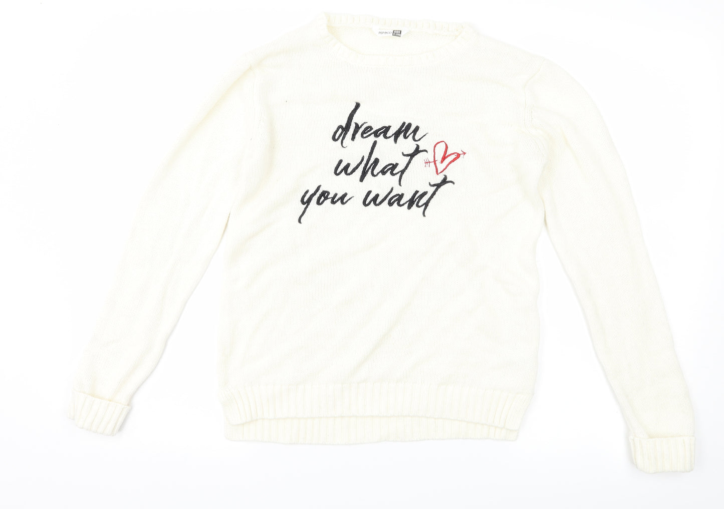 Pep & co Girls White   Pullover Jumper Size 12-13 Years  - Slogan