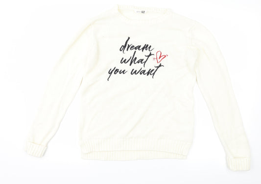 Pep & co Girls White   Pullover Jumper Size 12-13 Years  - Slogan