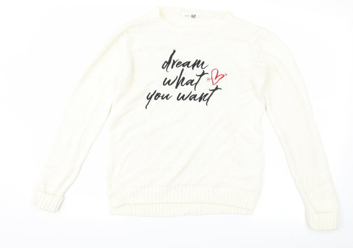 Pep & co Girls White   Pullover Jumper Size 12-13 Years  - Slogan