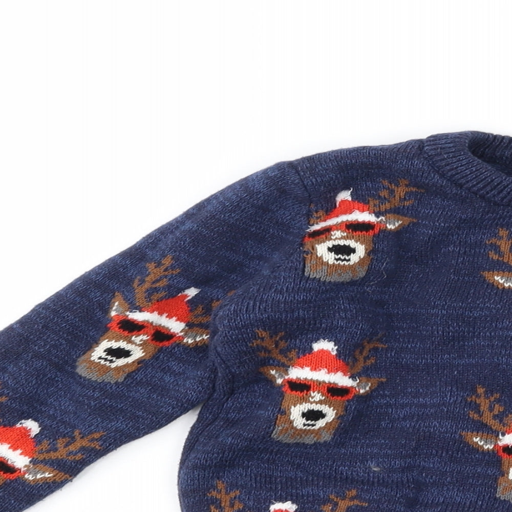 TU Boys Blue   Pullover Jumper Size 7 Years  - reindeer