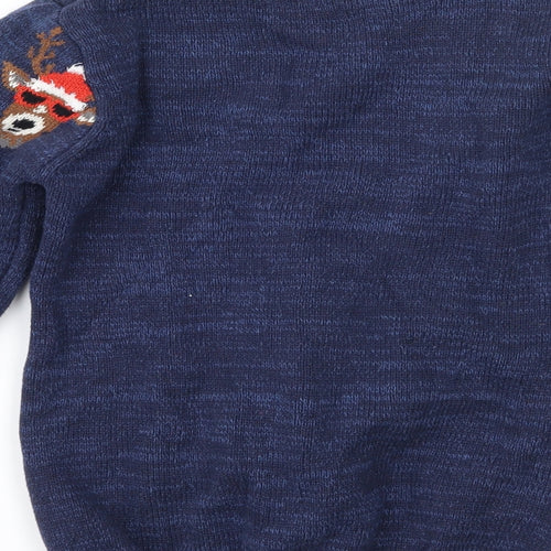 TU Boys Blue   Pullover Jumper Size 7 Years  - reindeer