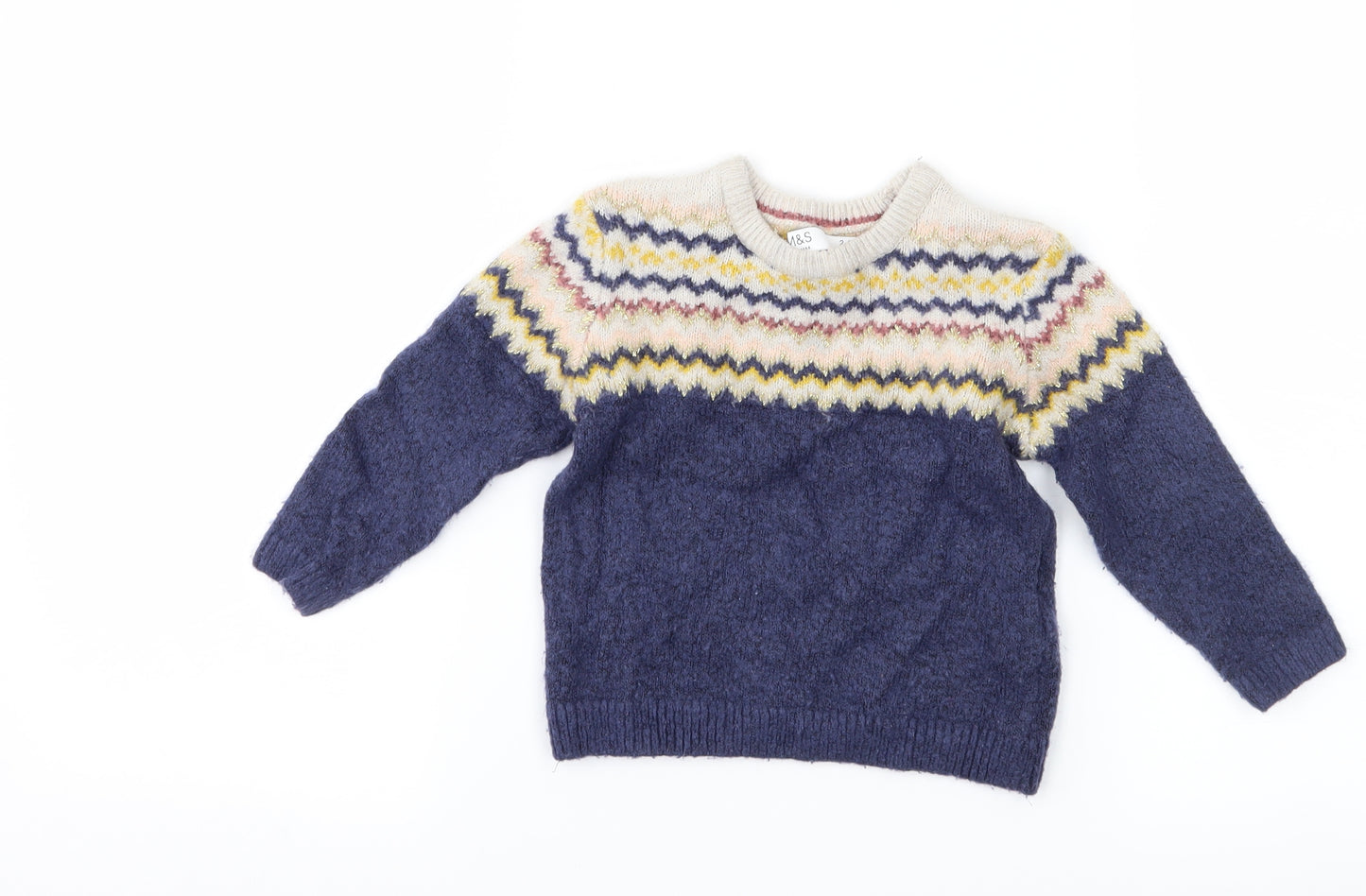 Marks and Spencer Boys Blue Geometric  Pullover Jumper Size 2-3 Years