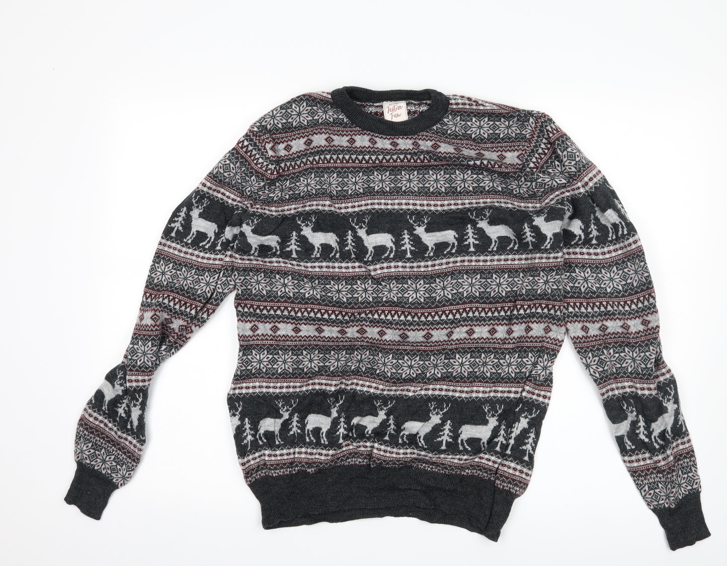 George Mens Grey Geometric  Pullover Jumper Size M  - christmas