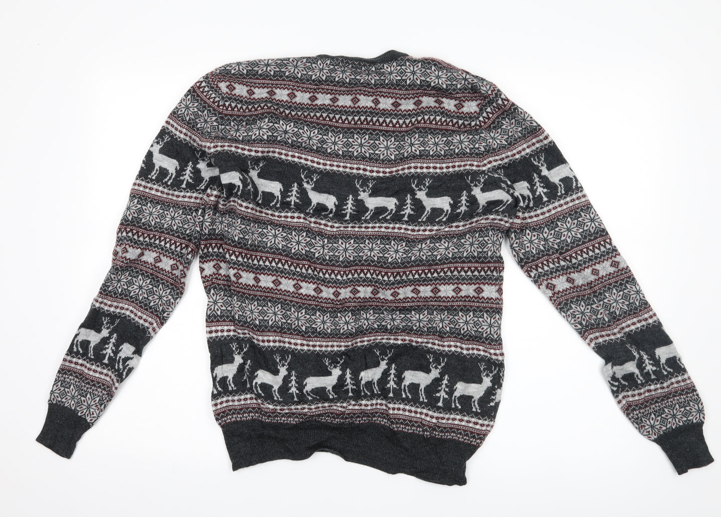 George Mens Grey Geometric  Pullover Jumper Size M  - christmas