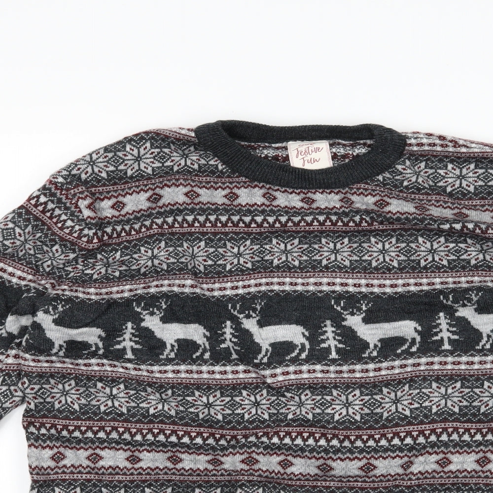 George Mens Grey Geometric  Pullover Jumper Size M  - christmas