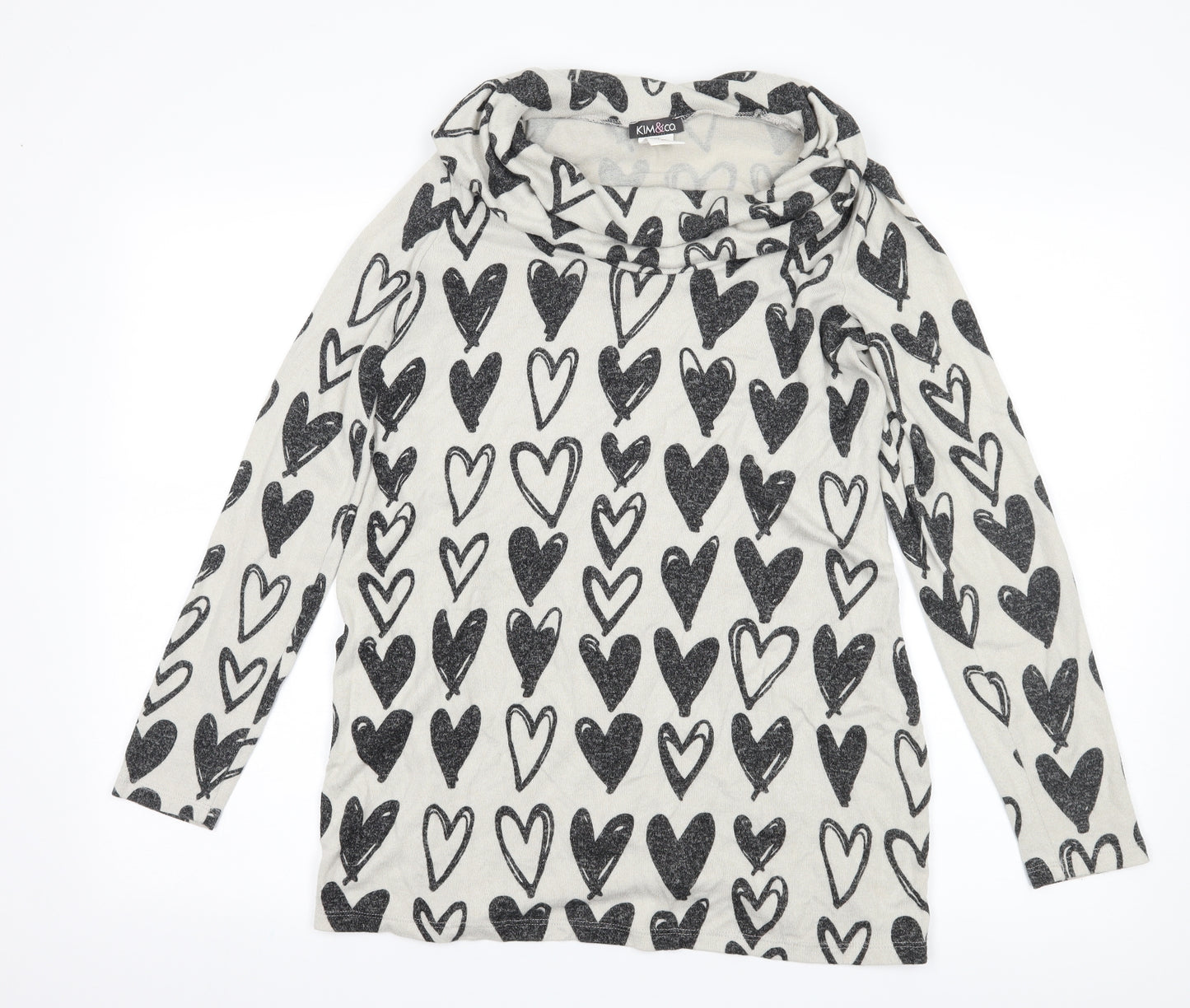 Kim & Co Womens Grey   Pullover Jumper Size S  - Love heart print
