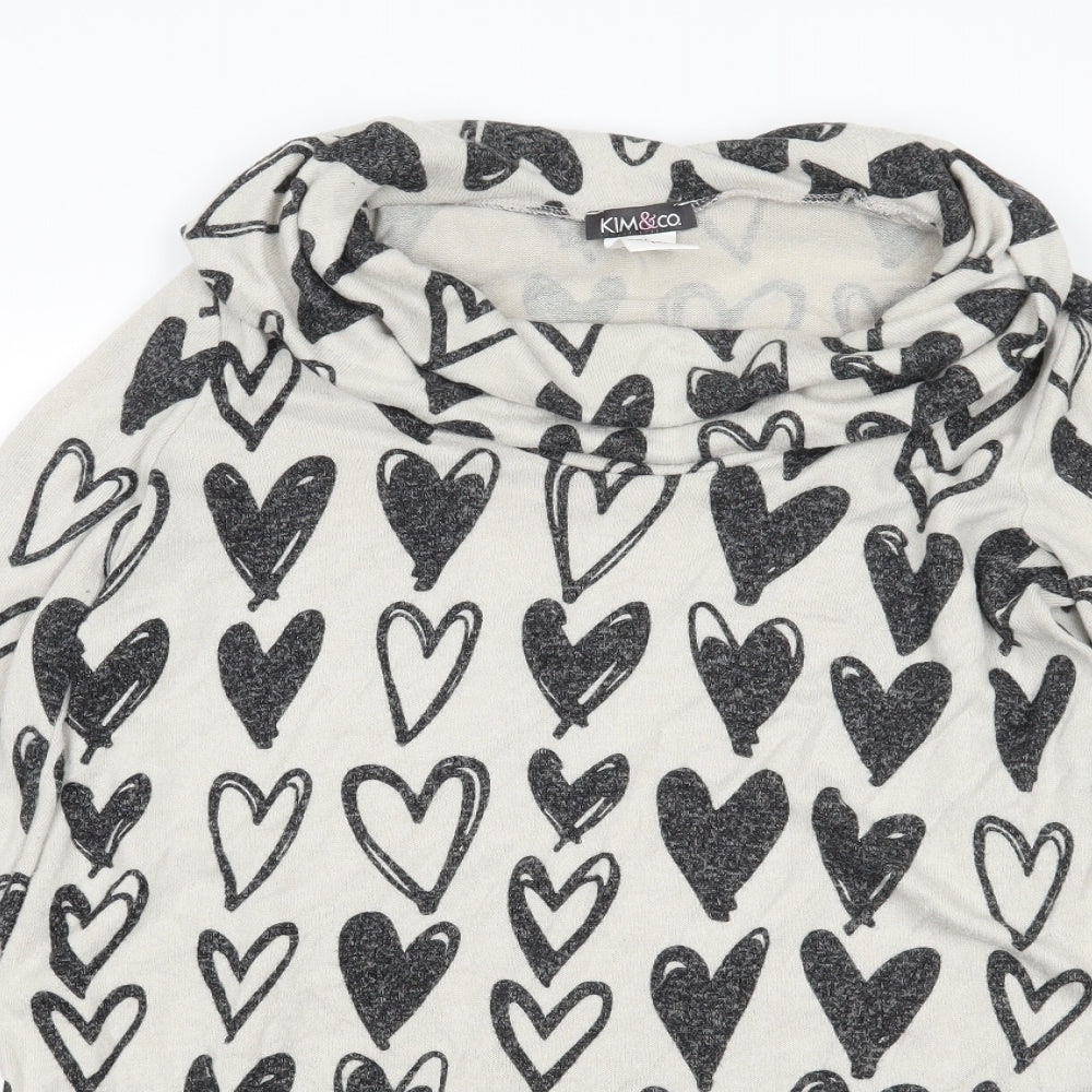 Kim & Co Womens Grey   Pullover Jumper Size S  - Love heart print