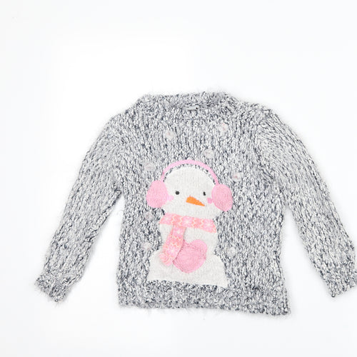 TU Girls Grey   Pullover Jumper Size 4 Years  - snowman