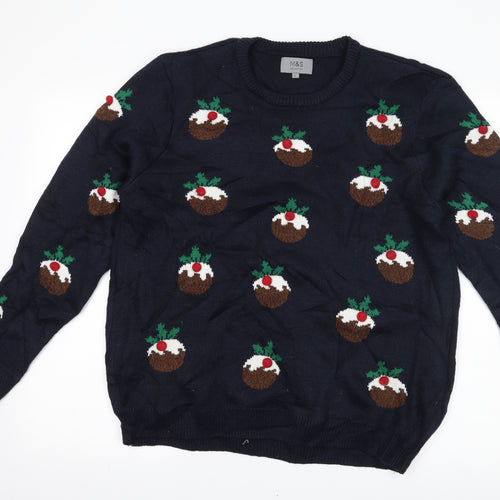 Marks and Spencer Mens Blue   Pullover Jumper Size L  - Christmas Pudding