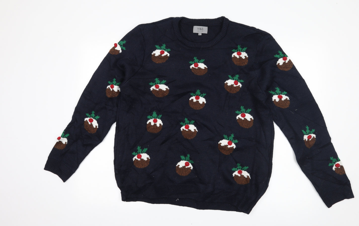 Marks and Spencer Mens Blue   Pullover Jumper Size L  - Christmas Pudding