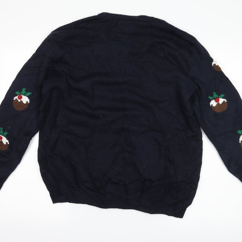 Marks and Spencer Mens Blue   Pullover Jumper Size L  - Christmas Pudding