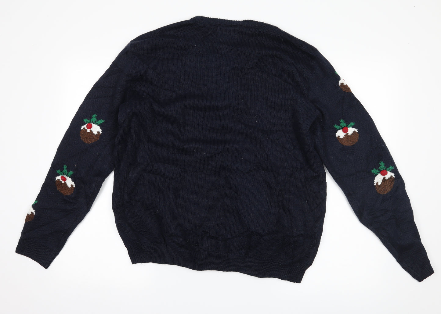 Marks and Spencer Mens Blue   Pullover Jumper Size L  - Christmas Pudding