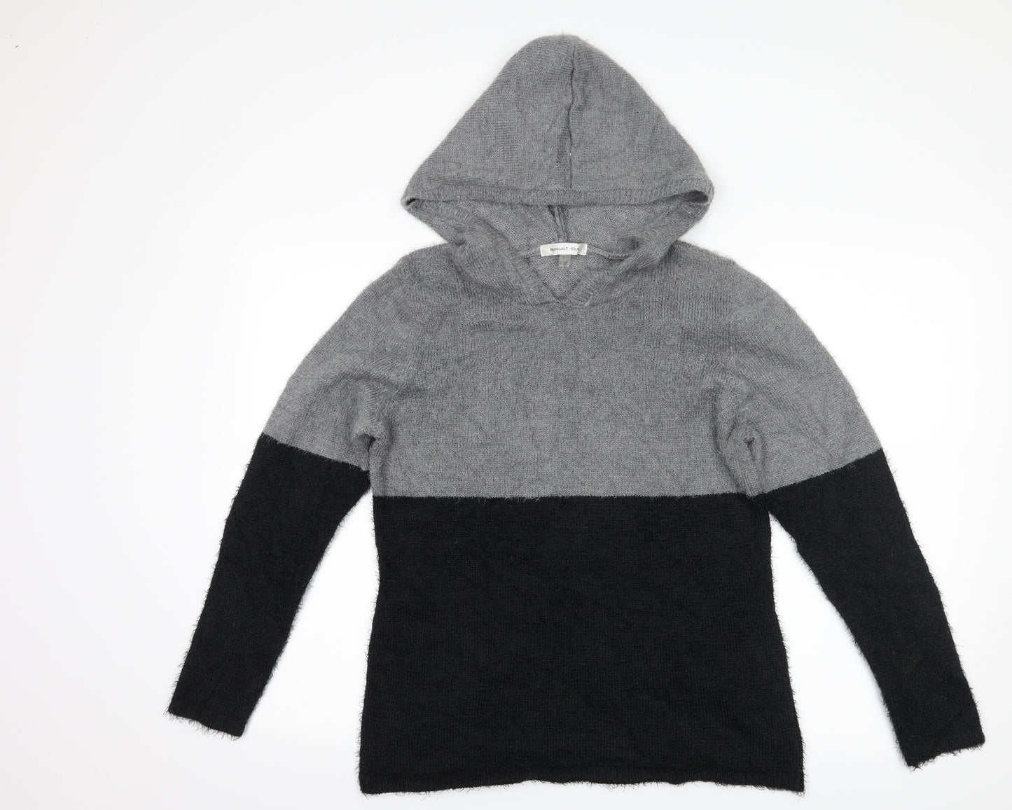 August Silk Womens Grey Striped  Pullover Hoodie Size L