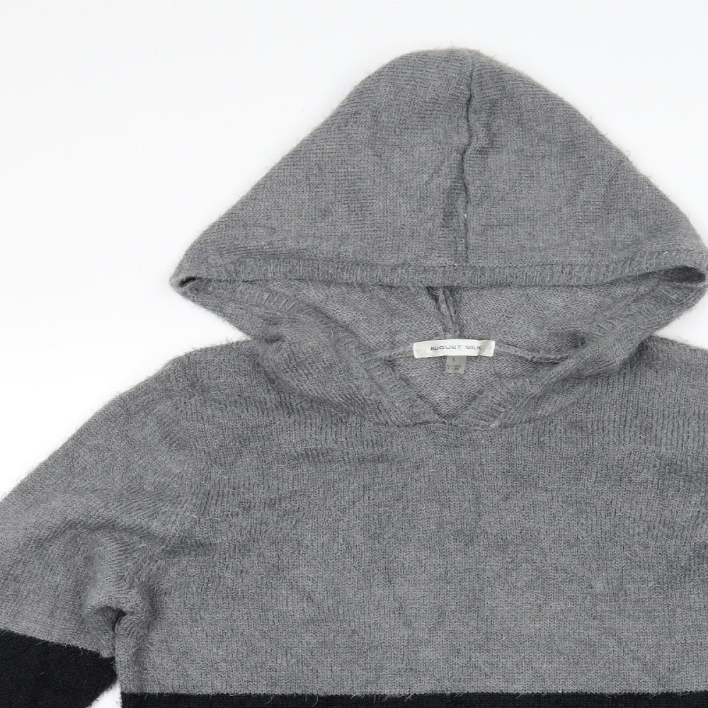 August Silk Womens Grey Striped  Pullover Hoodie Size L
