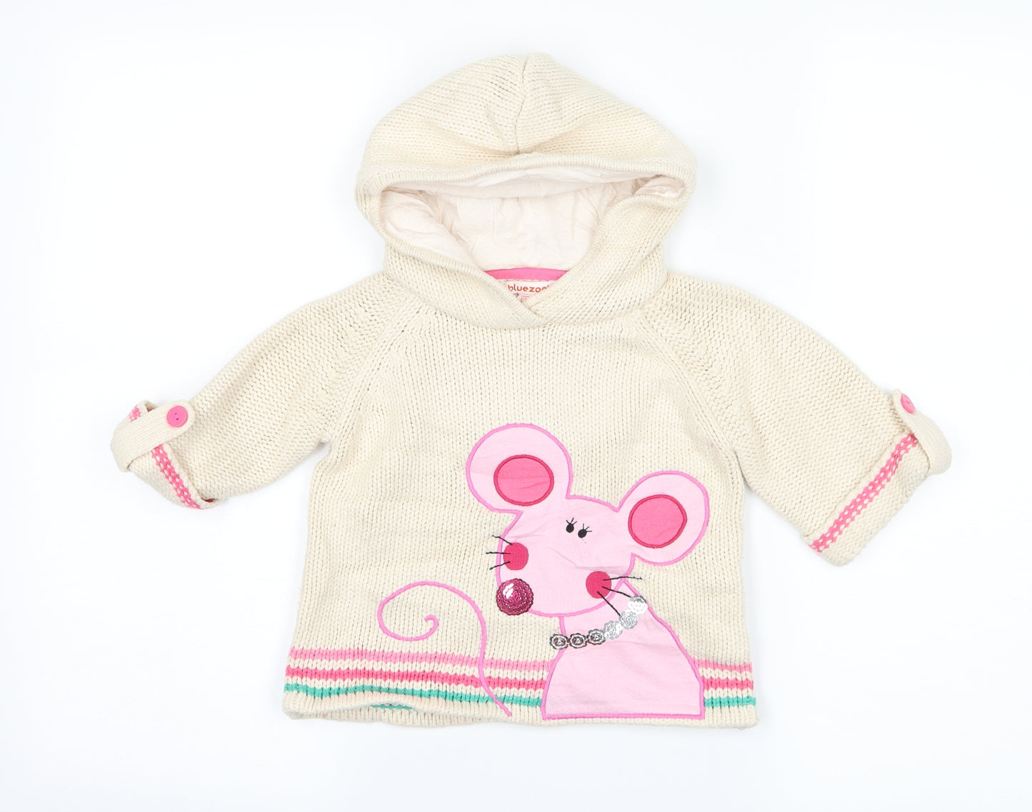 Blue Zoo Girls Beige   Pullover Hoodie Size 2-3 Years  - mouse