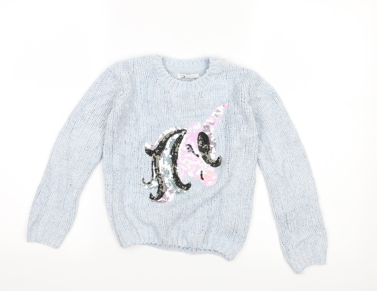Primark Girls Blue   Pullover Jumper Size 6-7 Years  - Unicorn