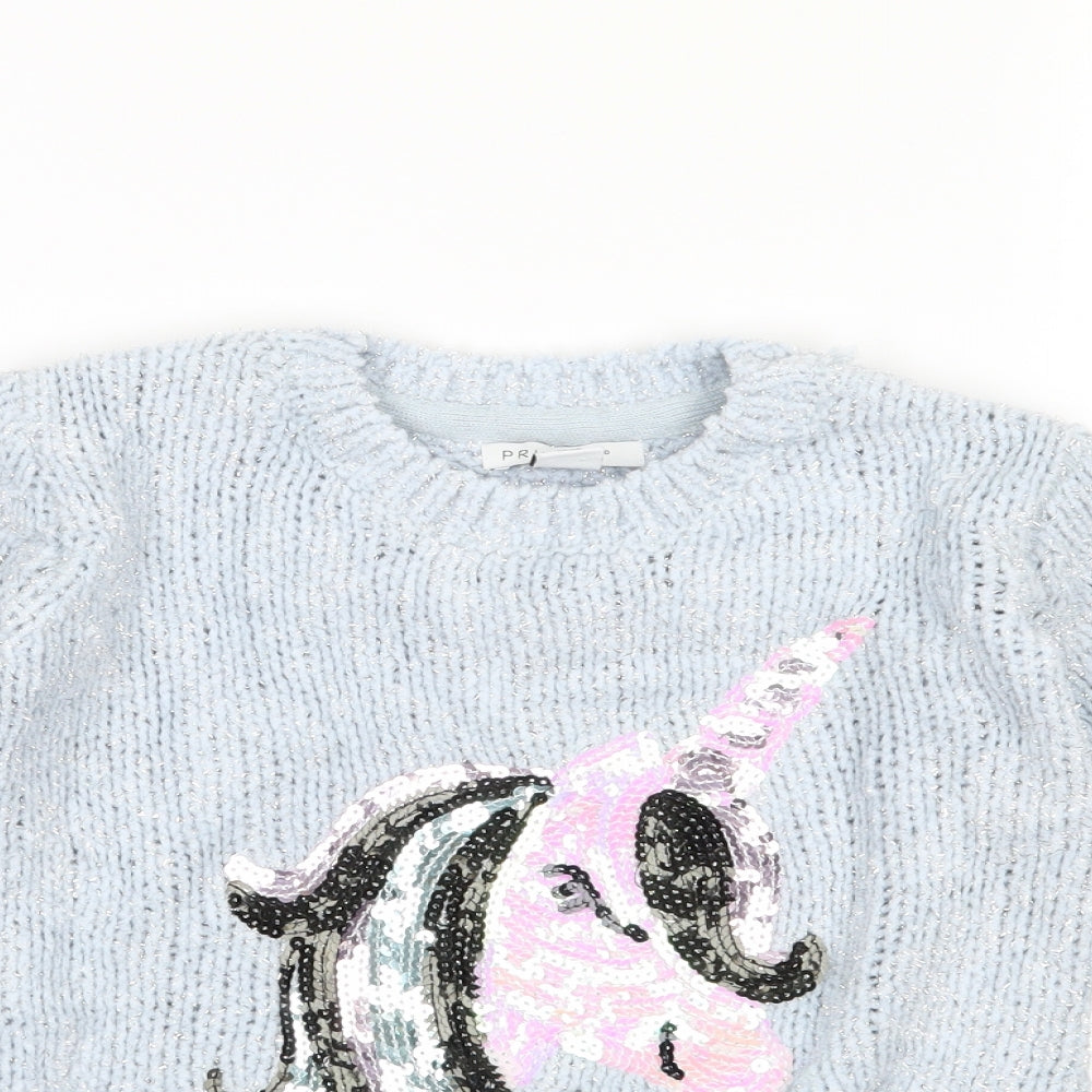 Primark Girls Blue   Pullover Jumper Size 6-7 Years  - Unicorn