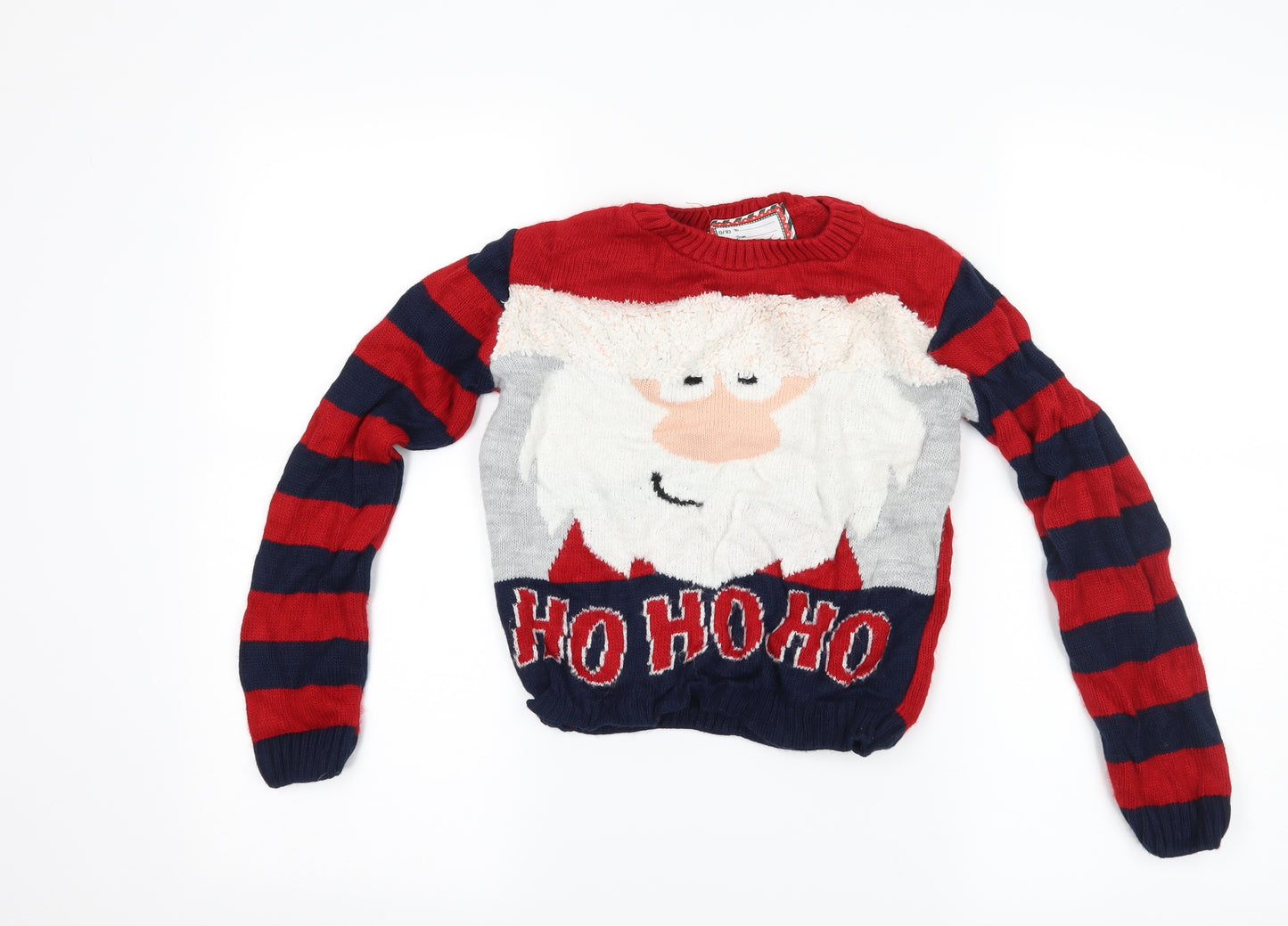 Preworn Boys Red Striped  Pullover Jumper Size 9-10 Years  - Father christmas