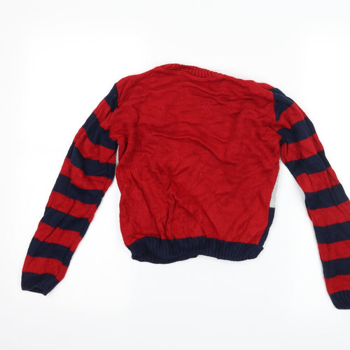 Preworn Boys Red Striped  Pullover Jumper Size 9-10 Years  - Father christmas