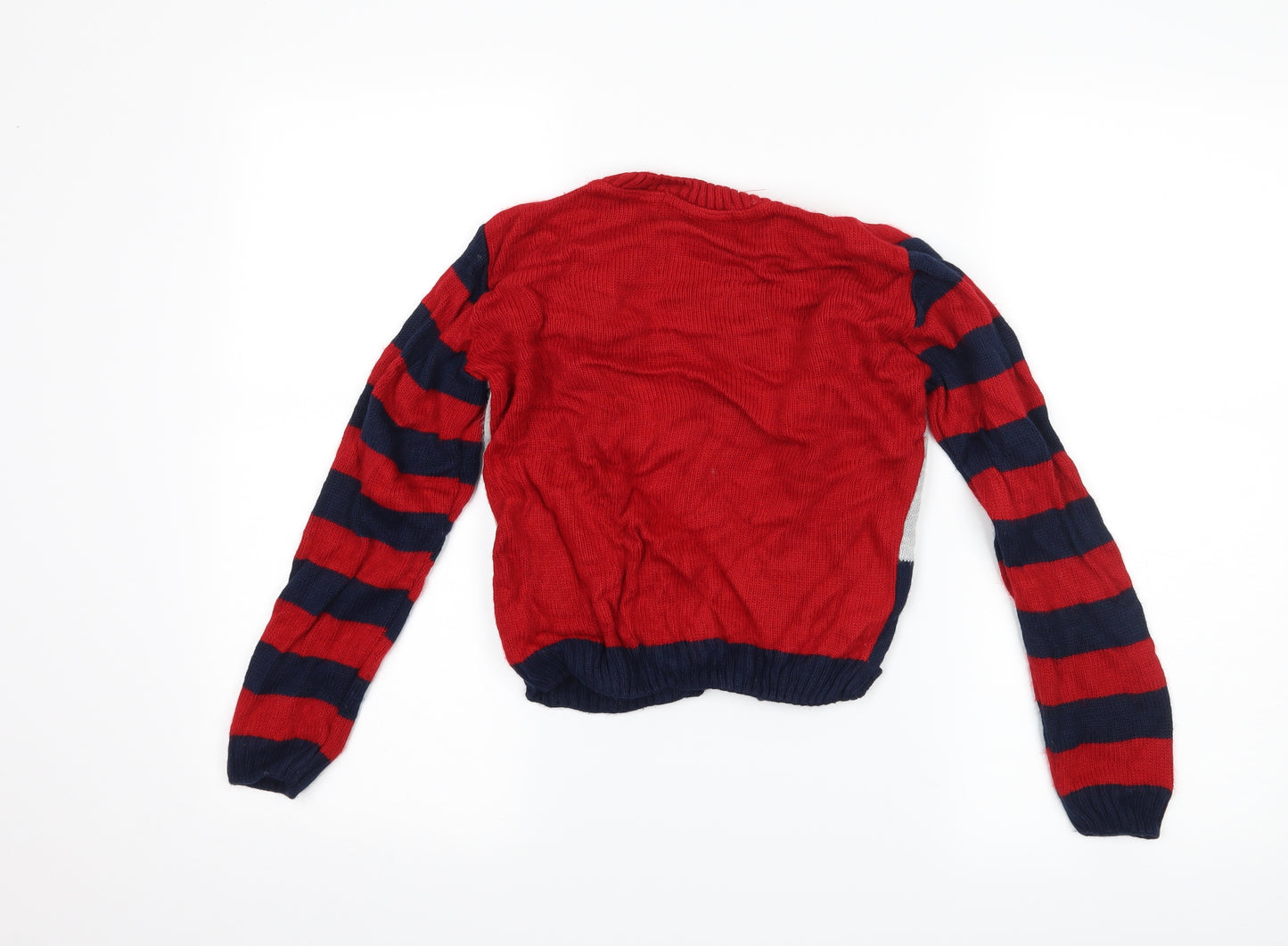 Preworn Boys Red Striped  Pullover Jumper Size 9-10 Years  - Father christmas