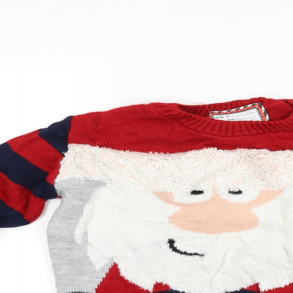 Preworn Boys Red Striped  Pullover Jumper Size 9-10 Years  - Father christmas