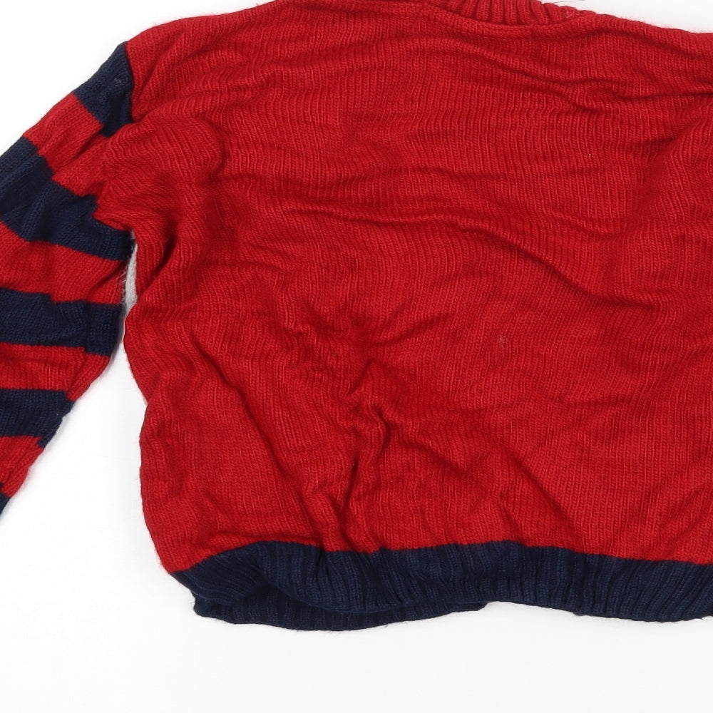 Preworn Boys Red Striped  Pullover Jumper Size 9-10 Years  - Father christmas