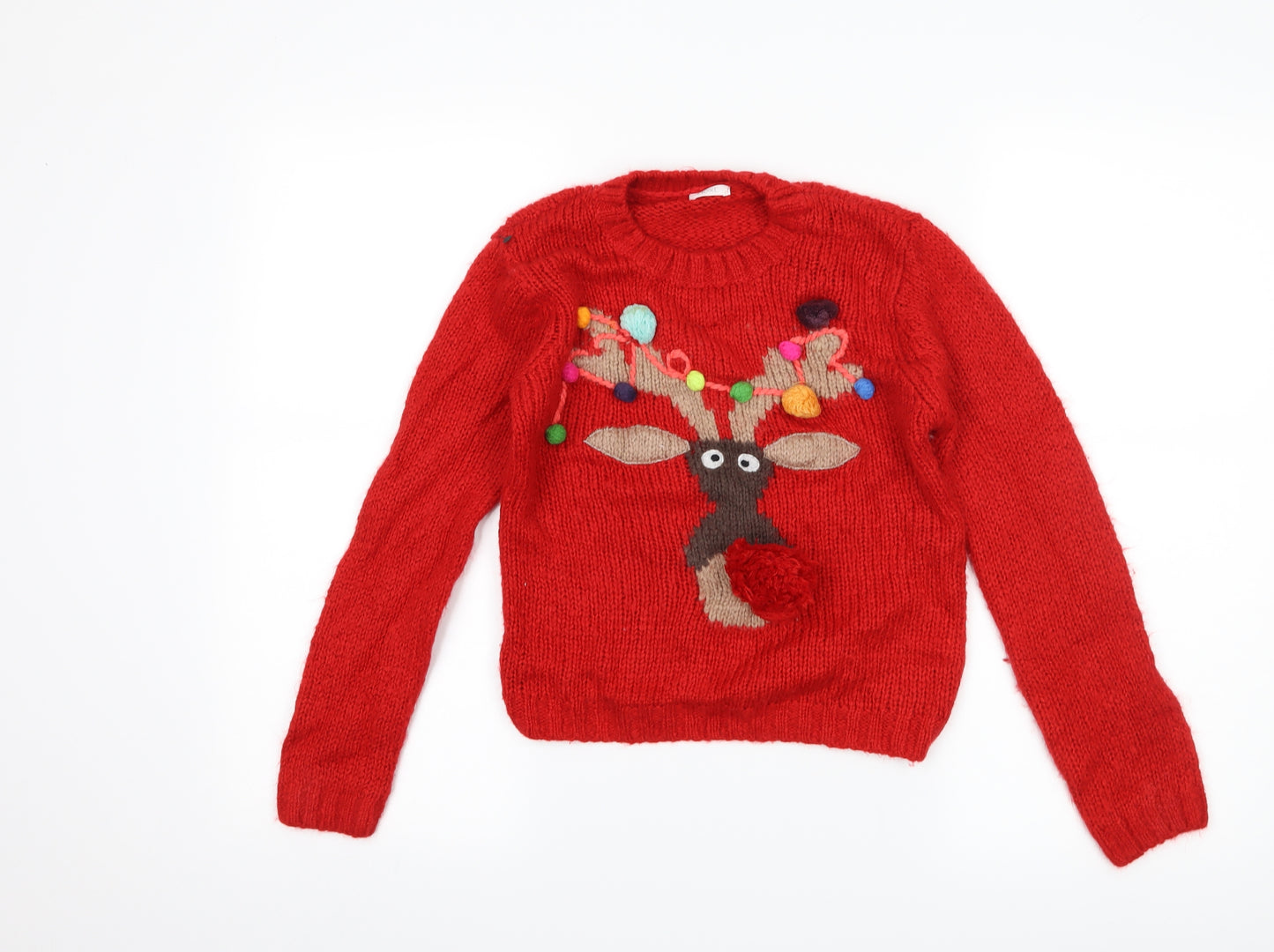 NEXT Girls Red   Pullover Jumper Size 9 Years  - christmas reindeer