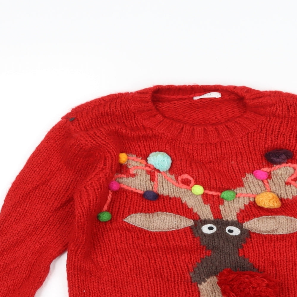 NEXT Girls Red   Pullover Jumper Size 9 Years  - christmas reindeer
