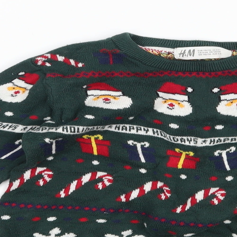 H&M Boys Green   Pullover Jumper Size 5-6 Years  - christmas