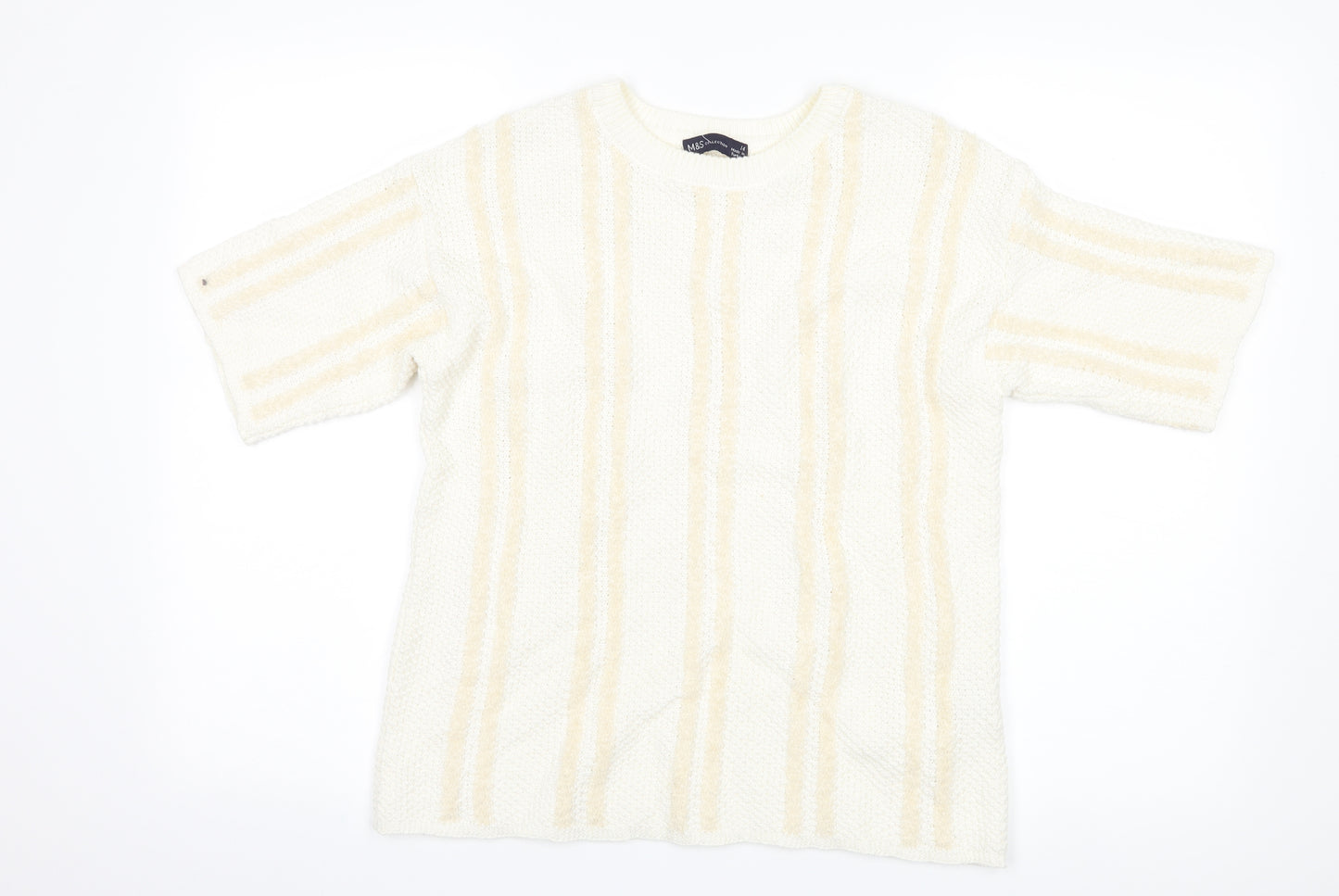 Marks and Spencer Womens Ivory Striped  Basic T-Shirt Size 14
