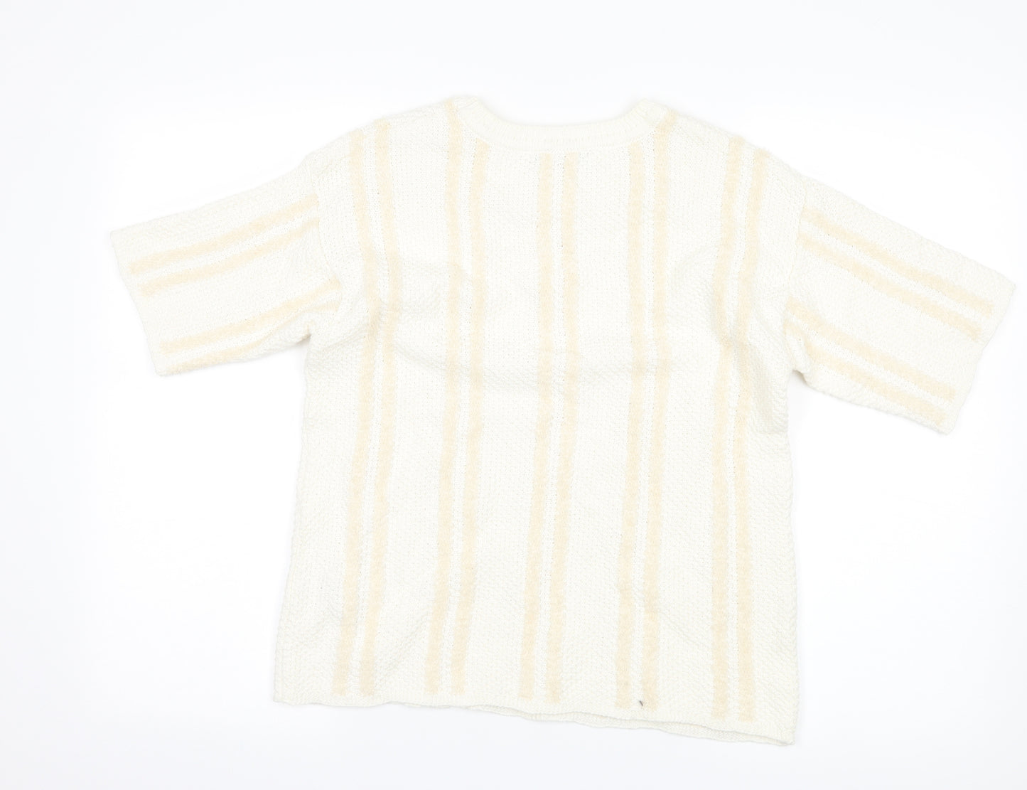 Marks and Spencer Womens Ivory Striped  Basic T-Shirt Size 14