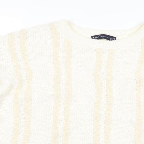 Marks and Spencer Womens Ivory Striped  Basic T-Shirt Size 14