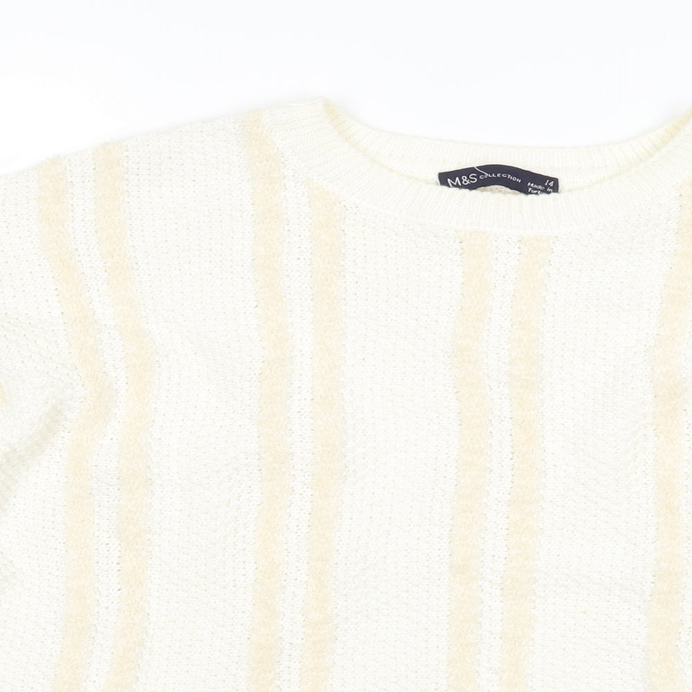 Marks and Spencer Womens Ivory Striped  Basic T-Shirt Size 14