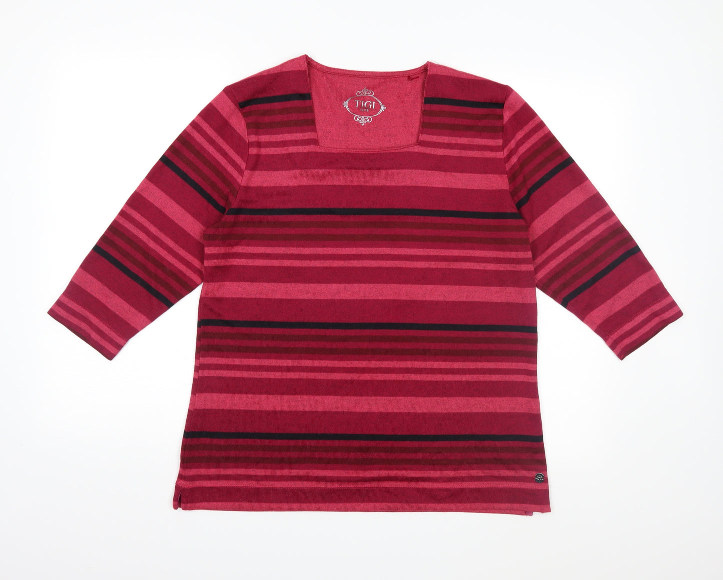 Tigi Womens Pink Striped Knit Pullover Jumper Size 14