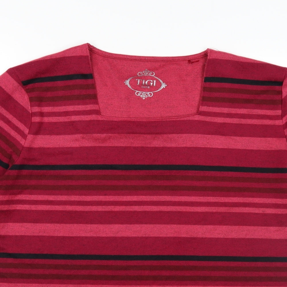 Tigi Womens Pink Striped Knit Pullover Jumper Size 14