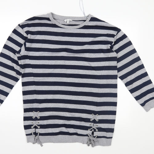 Peacocks Womens Blue Striped  Pullover Sweatshirt Size 12
