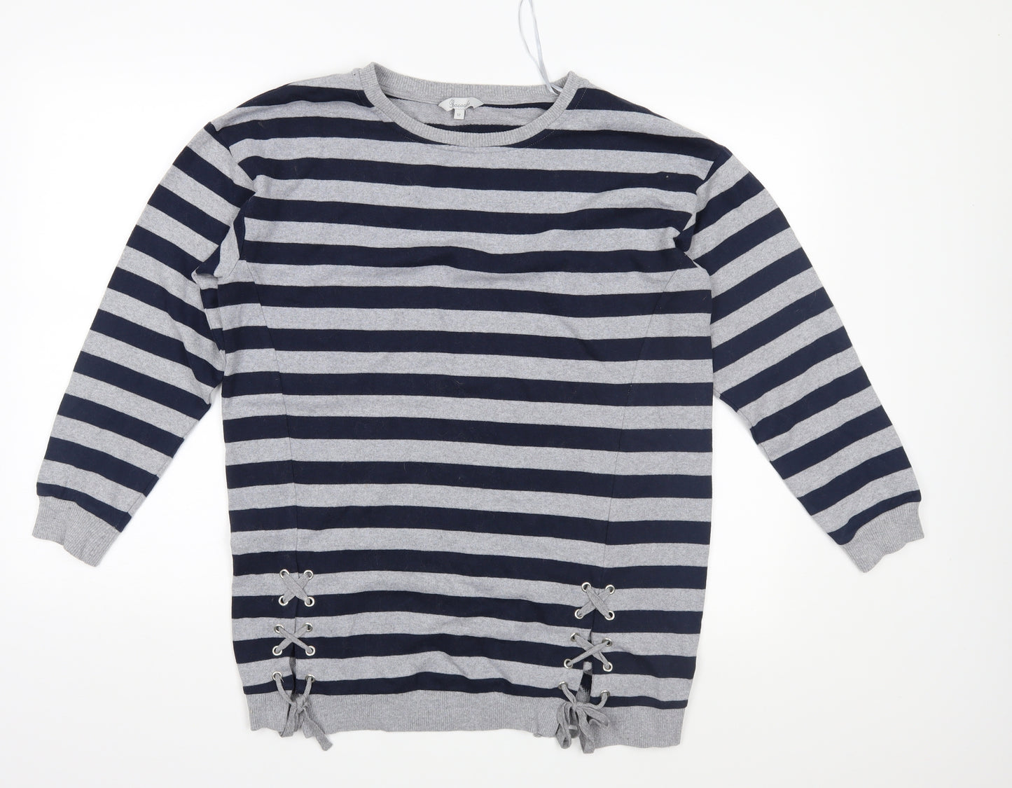 Peacocks Womens Blue Striped  Pullover Sweatshirt Size 12