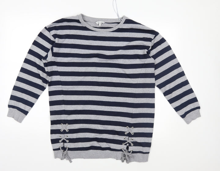 Peacocks Womens Blue Striped  Pullover Sweatshirt Size 12