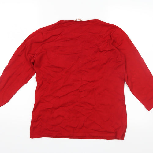Anna Rose Womens Red Floral Knit Pullover Jumper Size M