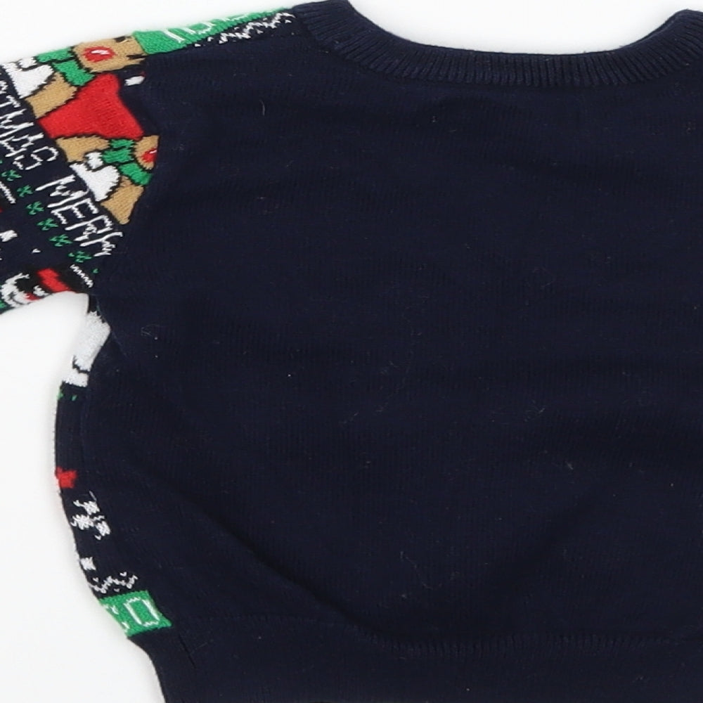 Primark Boys Blue Fair Isle Knit Pullover Jumper Size 9-12 Months  - Xmas