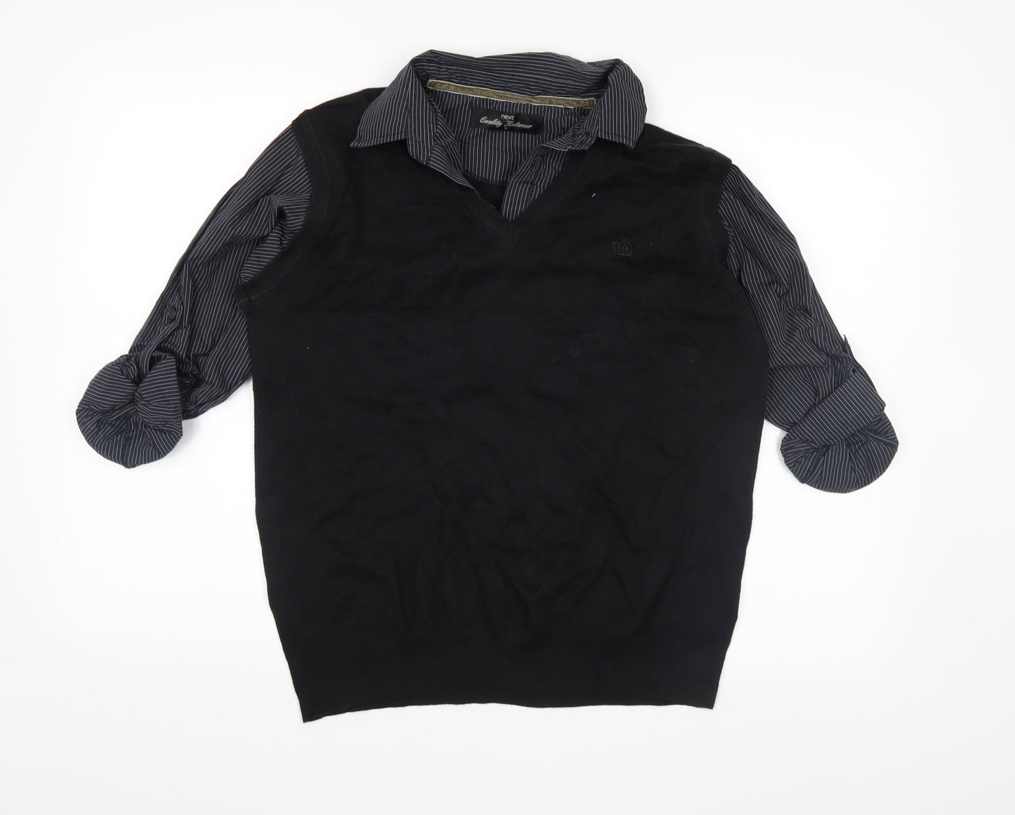 NEXT Mens Black Striped Knit Pullover Jumper Size M