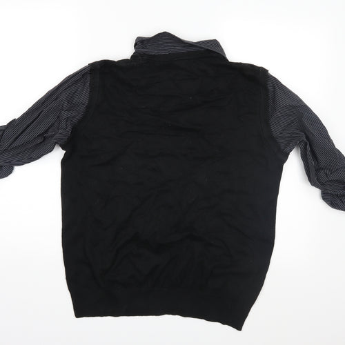 NEXT Mens Black Striped Knit Pullover Jumper Size M