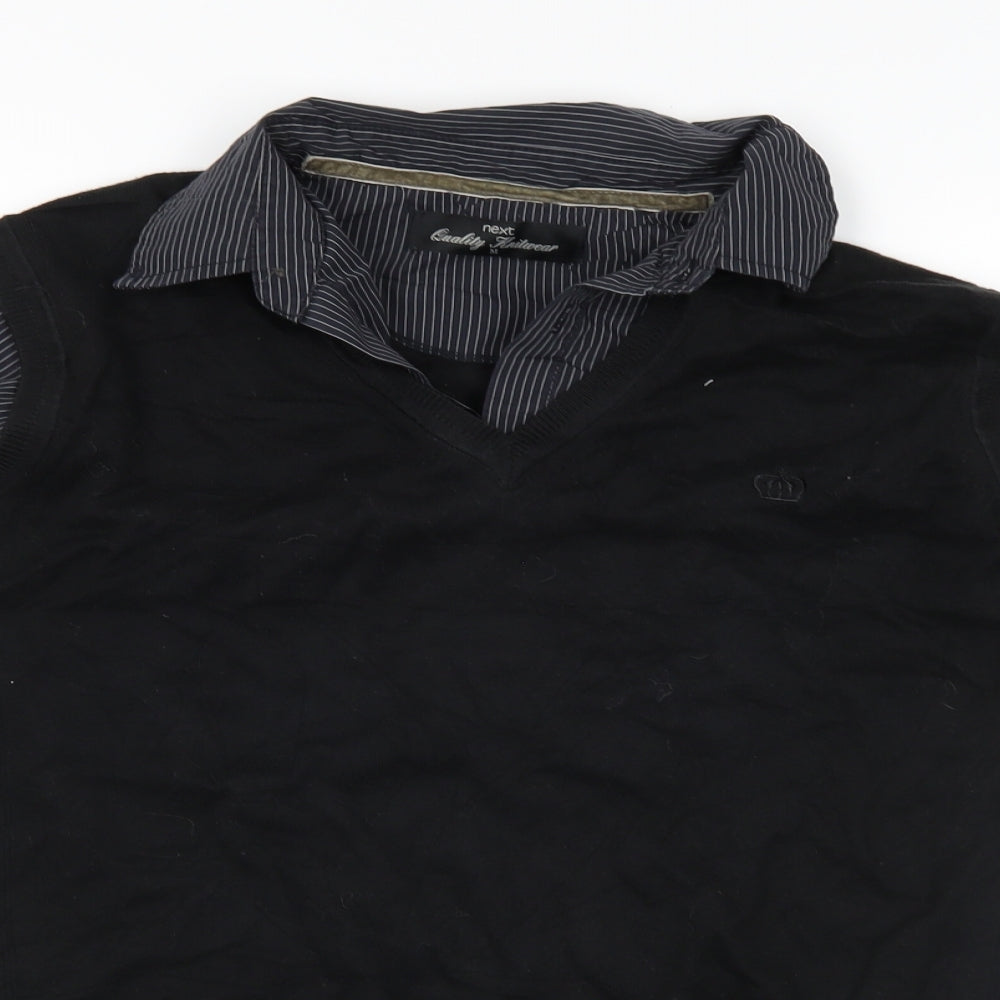 NEXT Mens Black Striped Knit Pullover Jumper Size M
