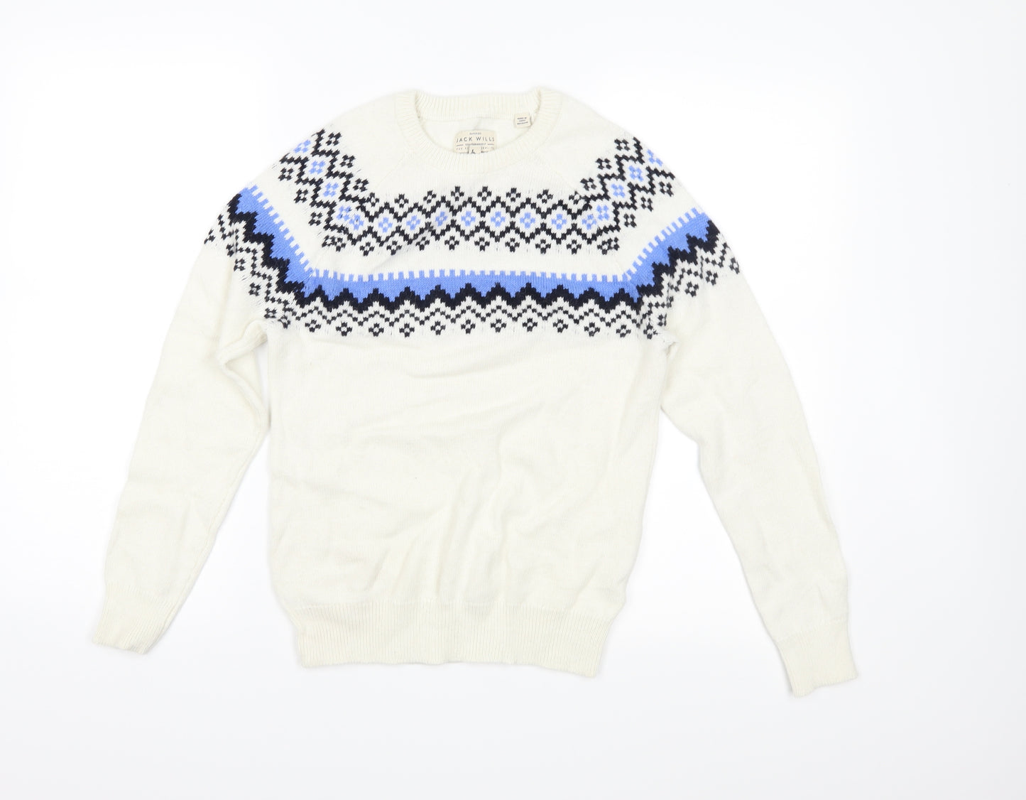 Jack Wills Womens White Fair Isle Knit Pullover Jumper Size 8