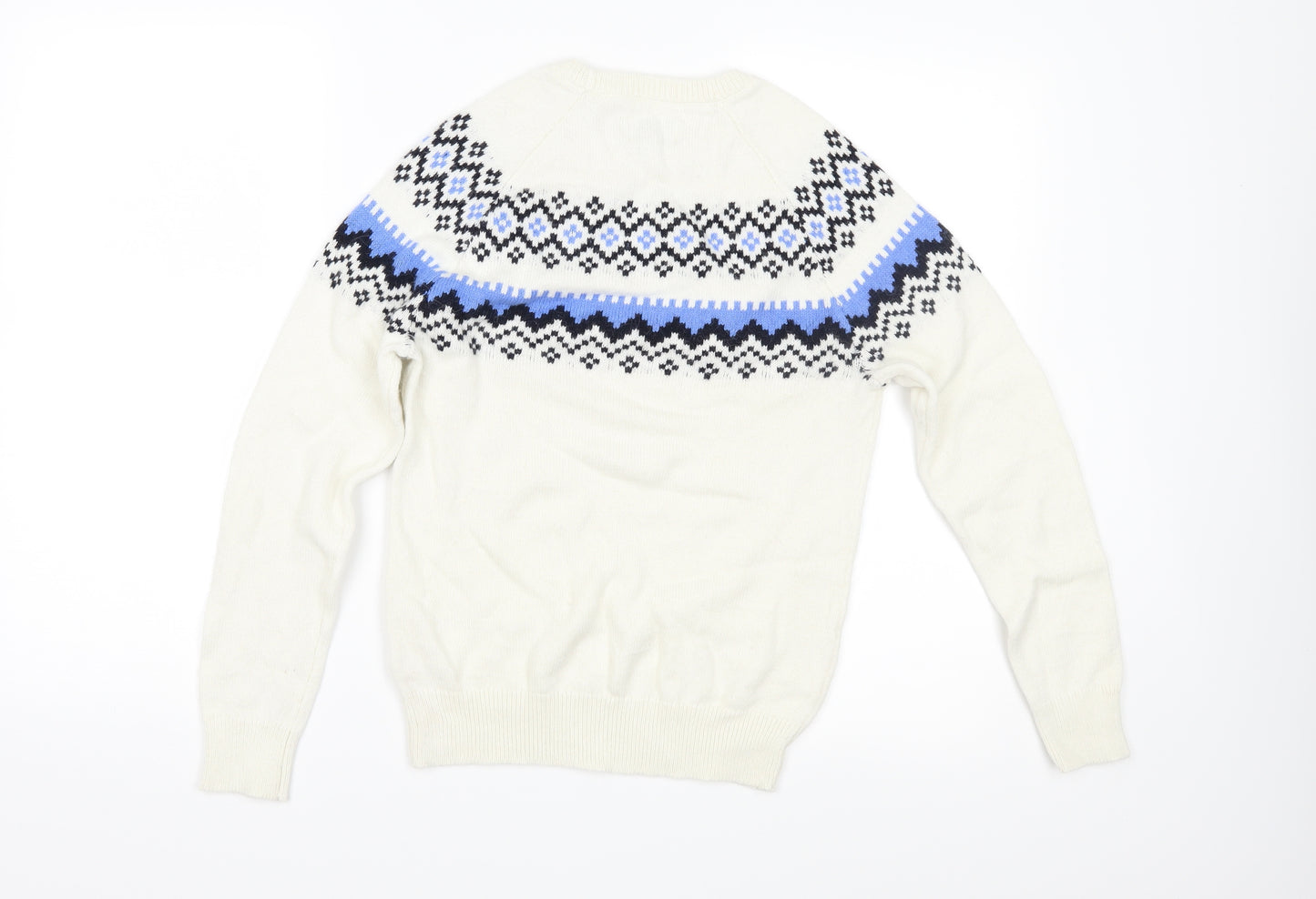 Jack Wills Womens White Fair Isle Knit Pullover Jumper Size 8